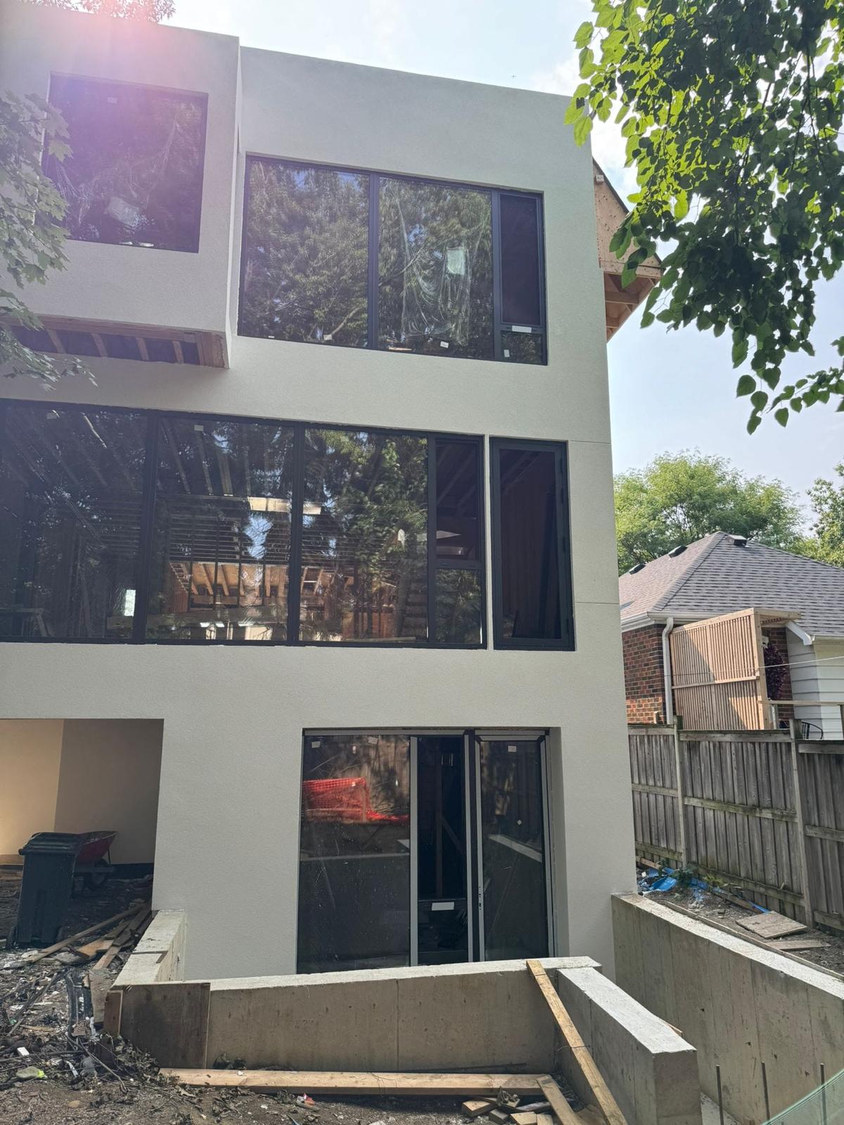 Modern boxy stucco rear elevation, second angle